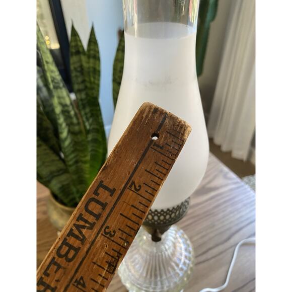 Vintage Midcentury Marble And Glass Lamp Hurricane Shade Brass Table Lamp - Picture 6 of 10